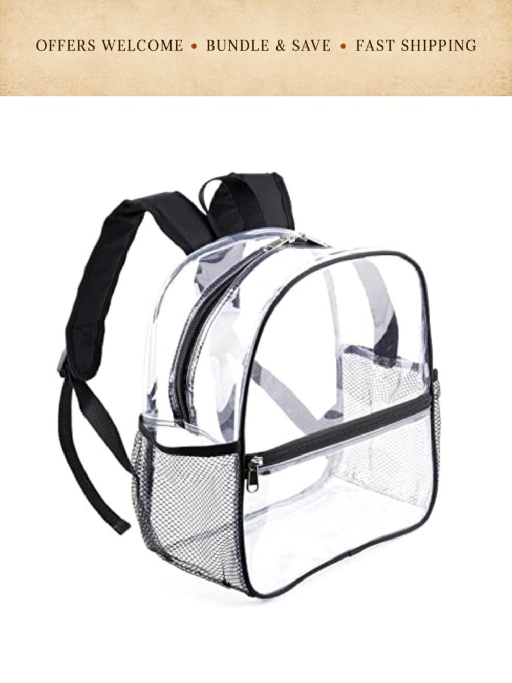 Clear Mini Backpack Stadium Approved 12x12x6 Waterproof PVC Daypack